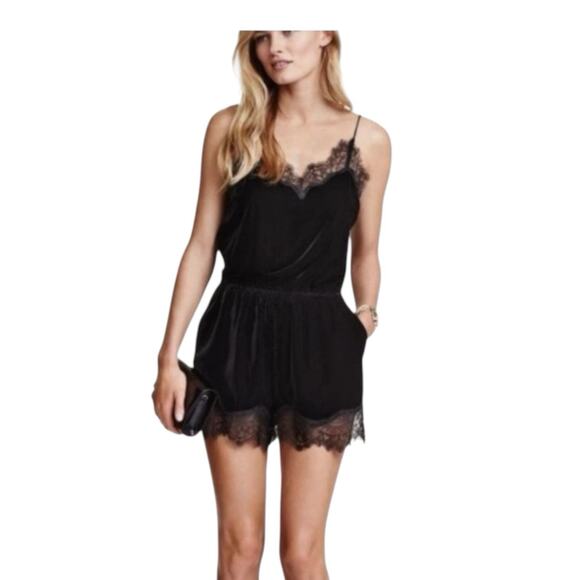 Lioness Pants - Lioness Black Velvet Lace‎ Spaghetti Strap Romper Size Small